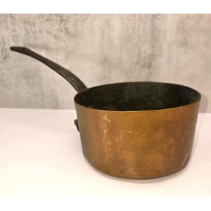 Vintage Handcrafted Copper Saucepan With Iron Handle Rustic Kitchenware BA206