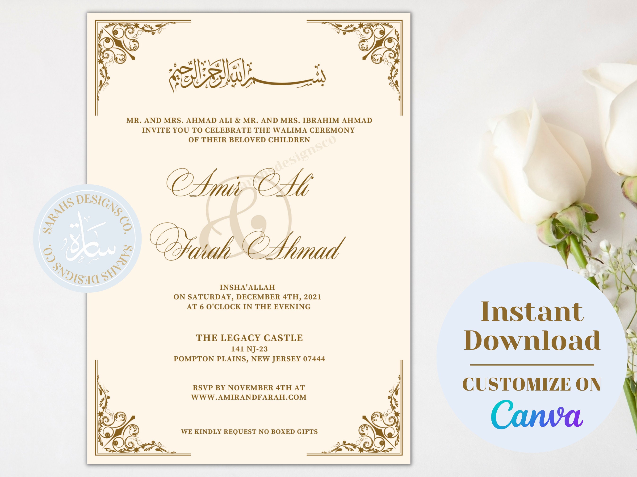 Muslim Wedding Invitation Digital Download Easy to Edit