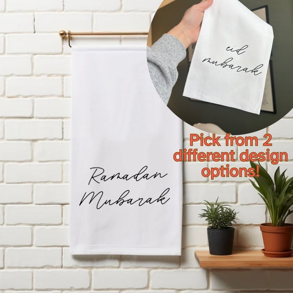 Ramadan Mubarak Kitchen Towel (White) |  Eid Mubarak Towel | Ramadan Gift | Eid Decor | Muslim Gift | Muslim Home Decor | Minimal | 20”x 30”