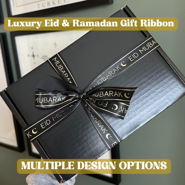 Ramadan and Eid Mubarak Gift Ribbon | 25mm | 10 yards per roll | Satin | Eid Gift | Ribbon | Ramadan | Muslim | Islam | Arabic