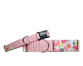 Peachy Cottage Floral CANVAS Dog Collar (Martingale, Buckle, or Tag)