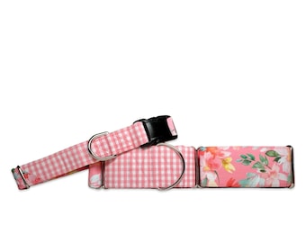 Just Peachy Watercolor Garden CANVAS Dog Collar (Martingale, Buckle, or Tag)