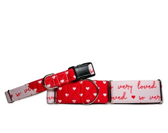 So Very Loved (Pink and Red) CANVAS Dog Collar (Martingale, Buckle, or Tag)