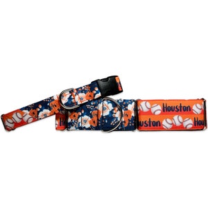 Houston Baseball with Floral Accent CANVAS Dog Collar (Martingale, Buckle, or Tag)