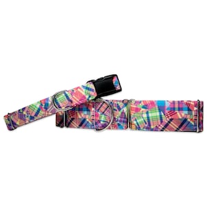 Summer Madras Patchwork - Small Print - CANVAS Dog Collar (Martingale, Buckle or Tag)