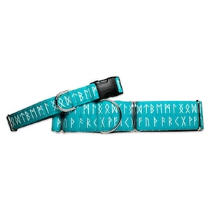 Teal Runes CANVAS Dog Collar (Martingale, Buckle, or Tag)