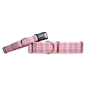 Light Pink Tartan CANVAS Dog Collar (Martingale, Buckle, or Tag)