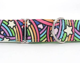 Rainbows, Hearts, and Stars, Oh My! CANVAS Dog Collar (Martingale, Buckle or Tag)