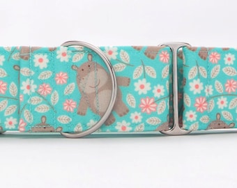 Hippo Garden CANVAS Dog Collar (Martingale, Buckle or Tag)