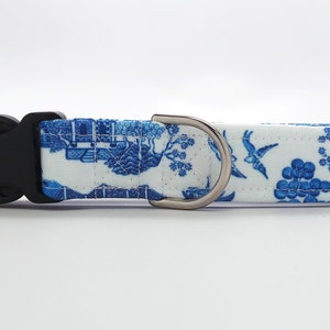 Blue and White Porcelain CANVAS Dog Collar (Martingale, Buckle or Tag)