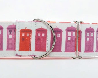 Sunset Police Box CANVAS Dog Collar (Martingale, Buckle, or Tag)