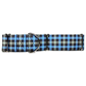 Prairie Sky blue and sage Buffalo Plaid CANVAS Dog Collar Martingale, Buckle, or Tag image 2