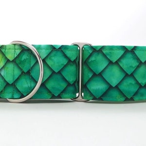 Jade Dragon Scales CANVAS Dog Collar (Martingale, Buckle, or Tag)