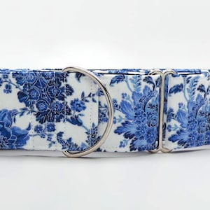 Blue Porcelain Paisley Dog Collar (Martingale, Buckle or Tag)