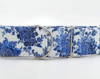 Blue Porcelain Paisley Dog Collar (Martingale, Buckle or Tag)