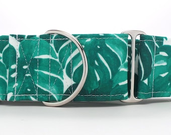 Tropical Leaf CANVAS Dog Collar (Martingale, Buckle, or Tag)