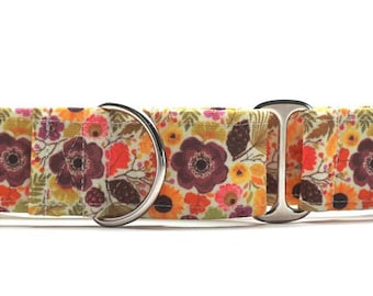 Retro Floral CANVAS Dog Collar (Martingale, Buckle or Tag)