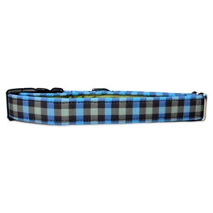 Prairie Sky blue and sage Buffalo Plaid CANVAS Dog Collar Martingale, Buckle, or Tag image 5