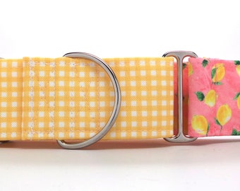 Pink Lemonade with Yellow Gingham CANVAS Pet Collar (Martingale, Buckle, or Tag)