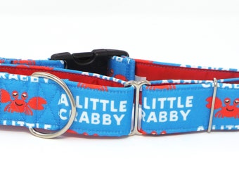 A Little Crabby CANVAS Hundehalsband (Martingale, Schnalle oder Anhänger)