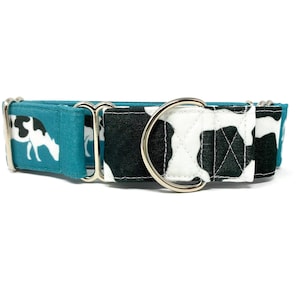 Holsteins on Teal CANVAS Dog Collar (Martingale, Buckle, or Tag)