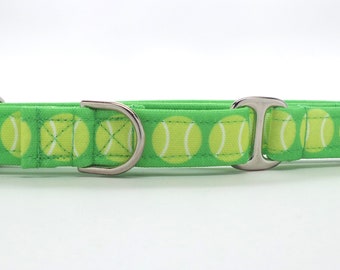 Tennis Ball GREEN CANVAS Dog Collar (Martingale, Buckle, or Tag)