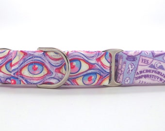 Witch Please Pastel with Minds Eye Accent Fabric CANVAS Dog Collar (Martingale, Buckle or Tag)