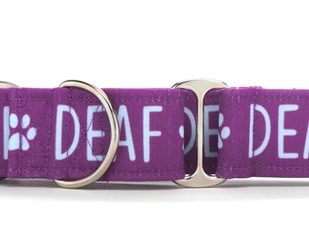 Alert DEAF Purple CANVAS Dog Collar (Martingale, Buckle, or Tag)