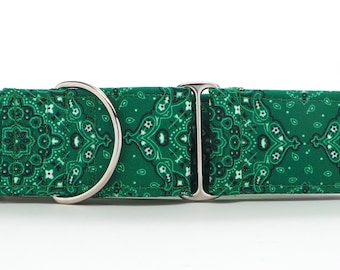 Green Bandana CANVAS Dog Collar (Martingale, Buckle, or Tag)