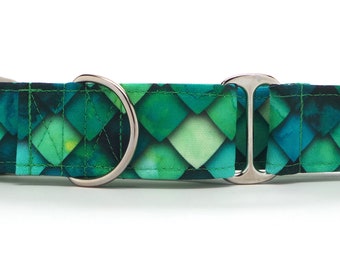 Emerald Isle Dragon Scales CANVAS Dog Collar (Martingale, Buckle, or Tag)