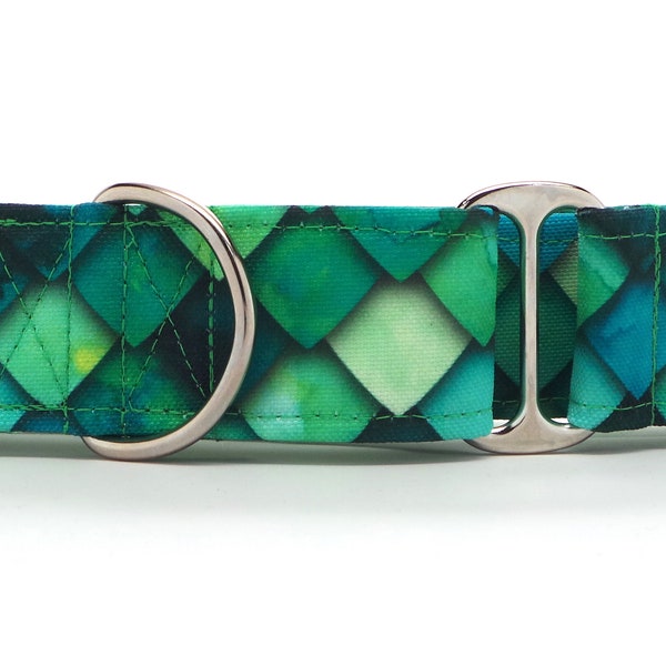 Emerald Isle Dragon Scales CANVAS Dog Collar (Martingale, Buckle, or Tag)