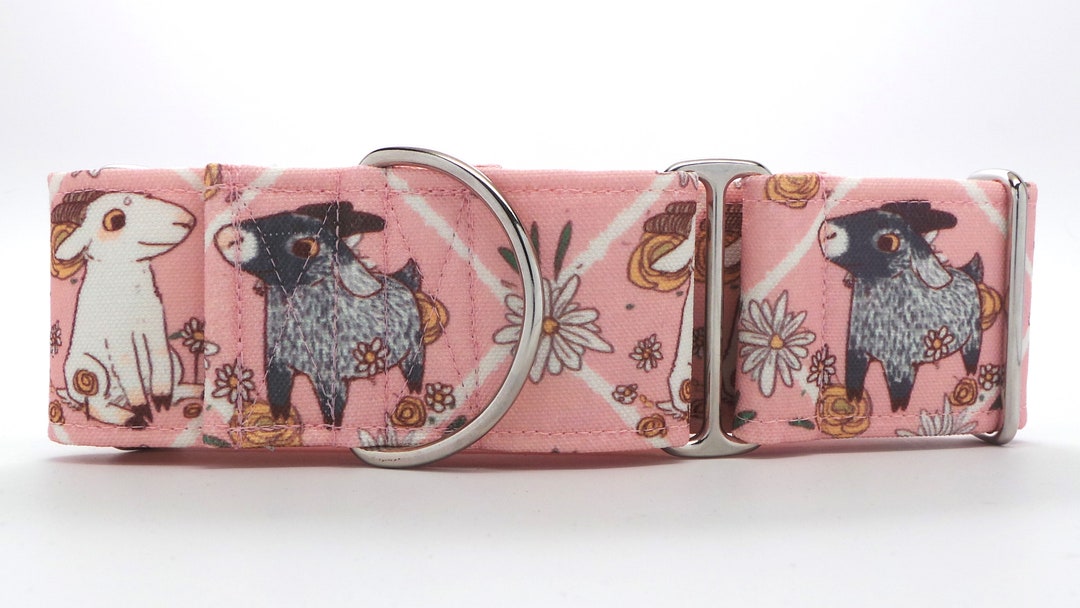 Lovely Goats Grey and White CANVAS Dog Collar martingale, Buckle, or
