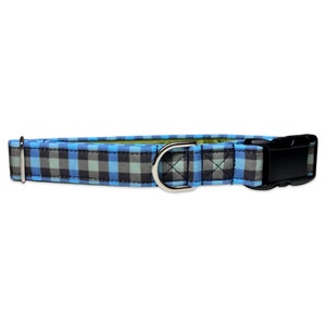 Prairie Sky blue and sage Buffalo Plaid CANVAS Dog Collar Martingale, Buckle, or Tag image 4