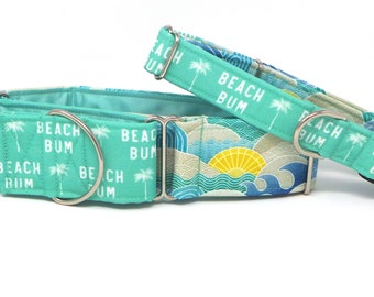 Beach Bum CANVAS Dog Collar (Martingale, Buckle or Tag)
