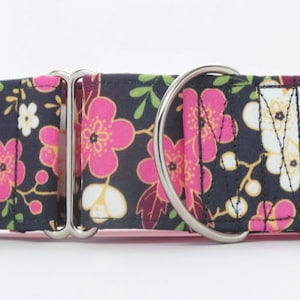 Midnight Sakura CANVAS Dog Collar (Martingale, Buckle or Tag)