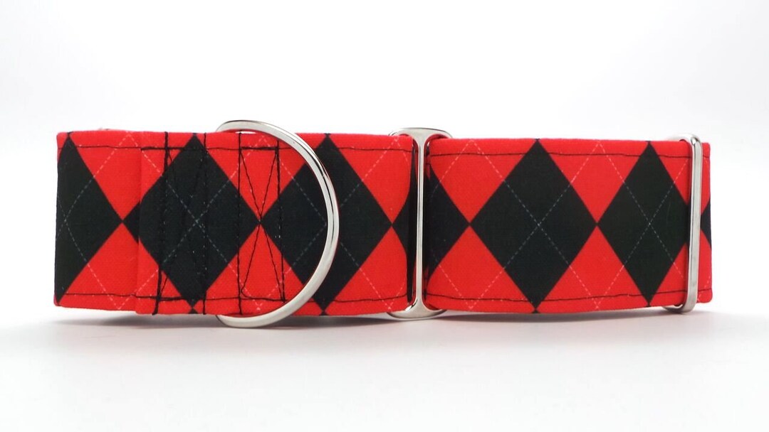 Red and Black Argyle CANVAS Dog Collar martingale, Buckle or Tag Etsy