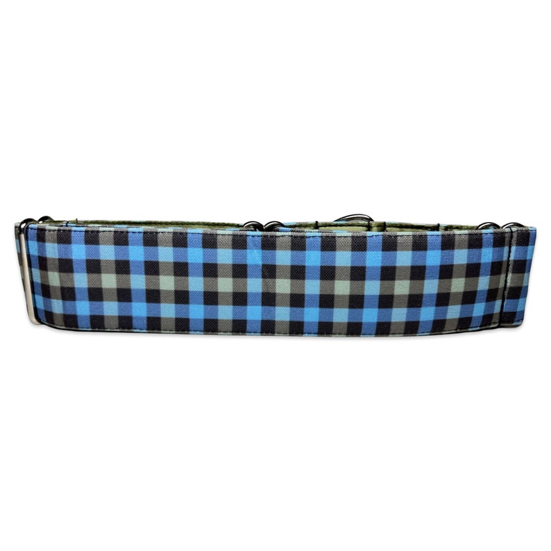 Prairie Sky blue and sage Buffalo Plaid CANVAS Dog Collar Martingale, Buckle, or Tag image 3