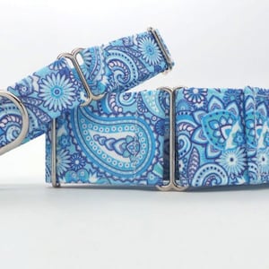 Blue Paisley CANVAS Dog Collar (Martingale, Buckle or Tag)