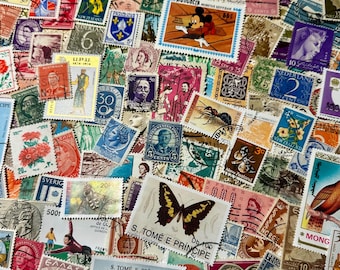 Surtido de sellos de todo el mundo en papel - Vintage Mix Junk Journal, suministros de papelería, papel, álbum de recortes, collage, sellos, Lucky Dip