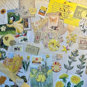 Confezione di diario di effimeri in carta, tema giallo, mix vintage, kit per diario spazzatura, articoli di cancelleria, adesivi, album di ritagli di carta, collage di ritagli