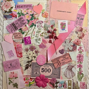 Paquete de diario de papel efímero con temática rosa, kit de diario vintage con mezcla de basura, suministros de papelería, pegatinas, álbum de recortes de papel, collage de álbumes de recortes