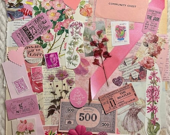 Paper Ephemera Journaling Pack Pink Theme Vintage Mix Junk Journal Kit Stationery Supplies Stickers Paper Scrap Book Scrapbook Collage