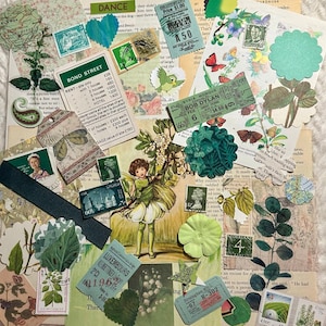 Confezione di diario di effimeri in carta Tema verde Vintage Mix Kit di diario spazzatura Forniture di cancelleria Adesivi Album di ritagli di carta Album di ritagli Collage