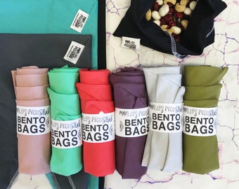 Bento Bag Bundle: Linen. 3 pack (S,M,L) Cloth bag with tie closure, great for bulk grocery shopping!