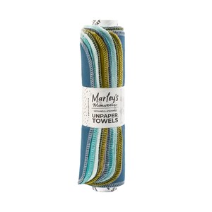 Peut inclure: Un rouleau d'essuie-tout en tissu bleu, vert et jaune de Marley's Monsters. L'&eacute;tiquette indique "Marley's Monsters Lavable + R&eacute;utilisable Unpaper Towels".