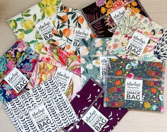 Reusable Snack Bag: Choose your favorite print - Washable and Water Resistant Liner