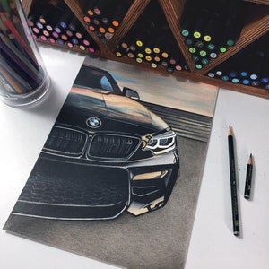 ORIGINAL Kunstwerk - BMW M2 Auto Zeichnung - Sonnenuntergang Wandkunst