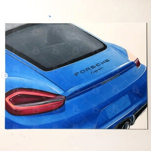 ORIGINAL Artwork - Cayman - Car Drawing - Automotive Decor