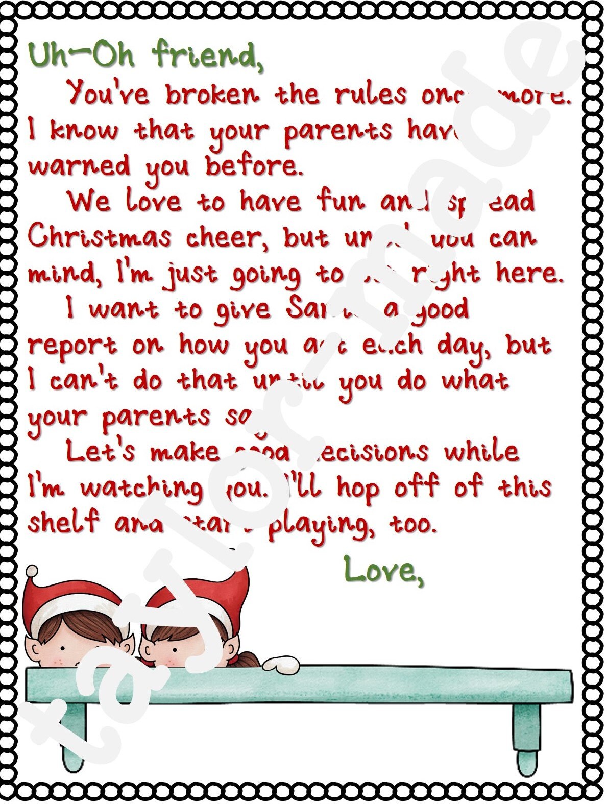 Elf Naughty Letter (pt. 2) - Printable Template - Etsy