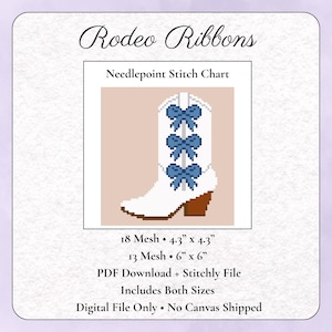Rodeo linten cowgirl boot borduurpatroon – digitale stekentabel – 13 en 18 mesh